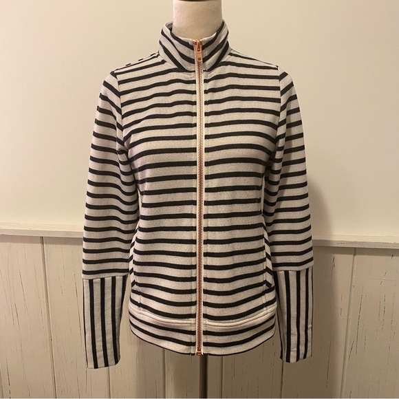 Chaser Small Striped Black White Zip Up Sweatshirt - Picture 1 of 13